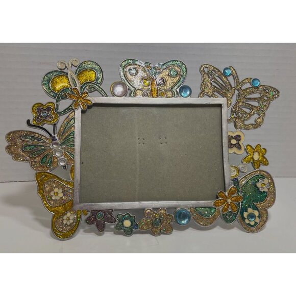 Vintage Butterfly-Themed Decorative Photo Frame By Sixtrees With Glitter & Gem A - Picture 2 of 9